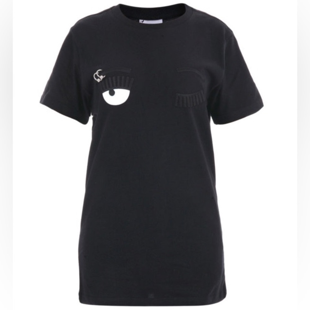 Chiara Ferragni Winking Flirting Piercing Eye Tee Black Size Small Crew Neck